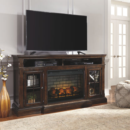 Roddinton - 2 Pc. - 74" TV Stand with Electric Infrared Fireplace Insert - Dark Brown