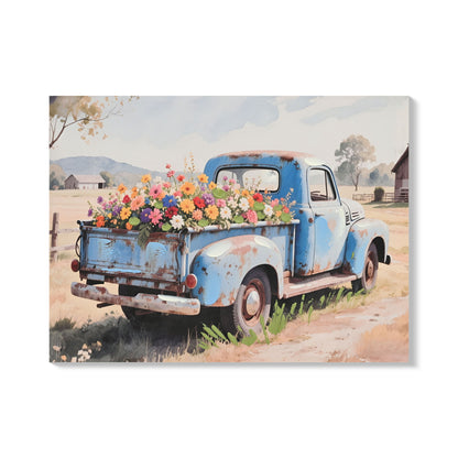 Old Truck Canvas Wall Art For Spring Decor - Blue Cars