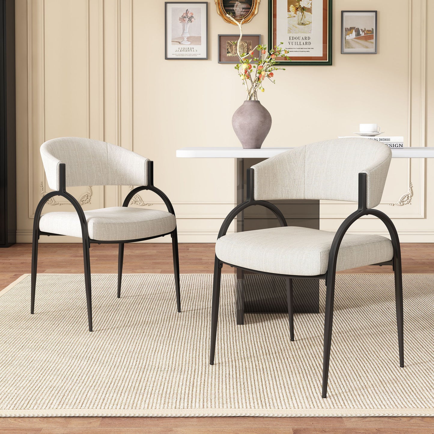 Contemporary Upholstered Dining Chairs With Metal Legs (Set of 2)