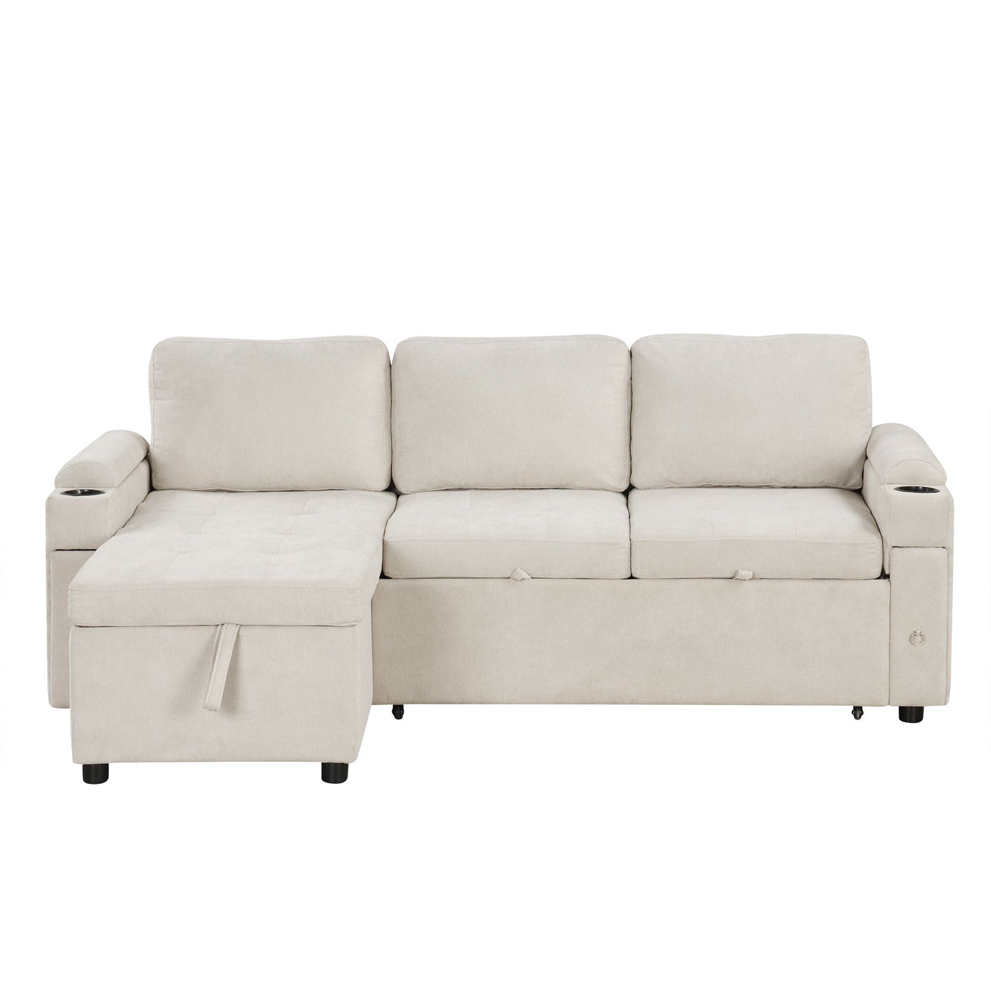 Convertible L Shaped Sofa Couch With Storage, Cup Holders, USB Ports