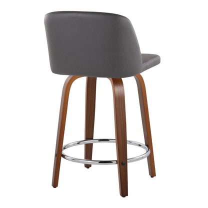 Toriano - Mid Century Modern Fixed Height Counter Stool With Swivel With Round Footrest (Set of 2)
