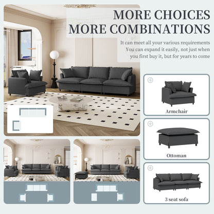 Living Room Set Modular Sectional Couch, Upholstered Sofa & Armchair & Movable Ottoman