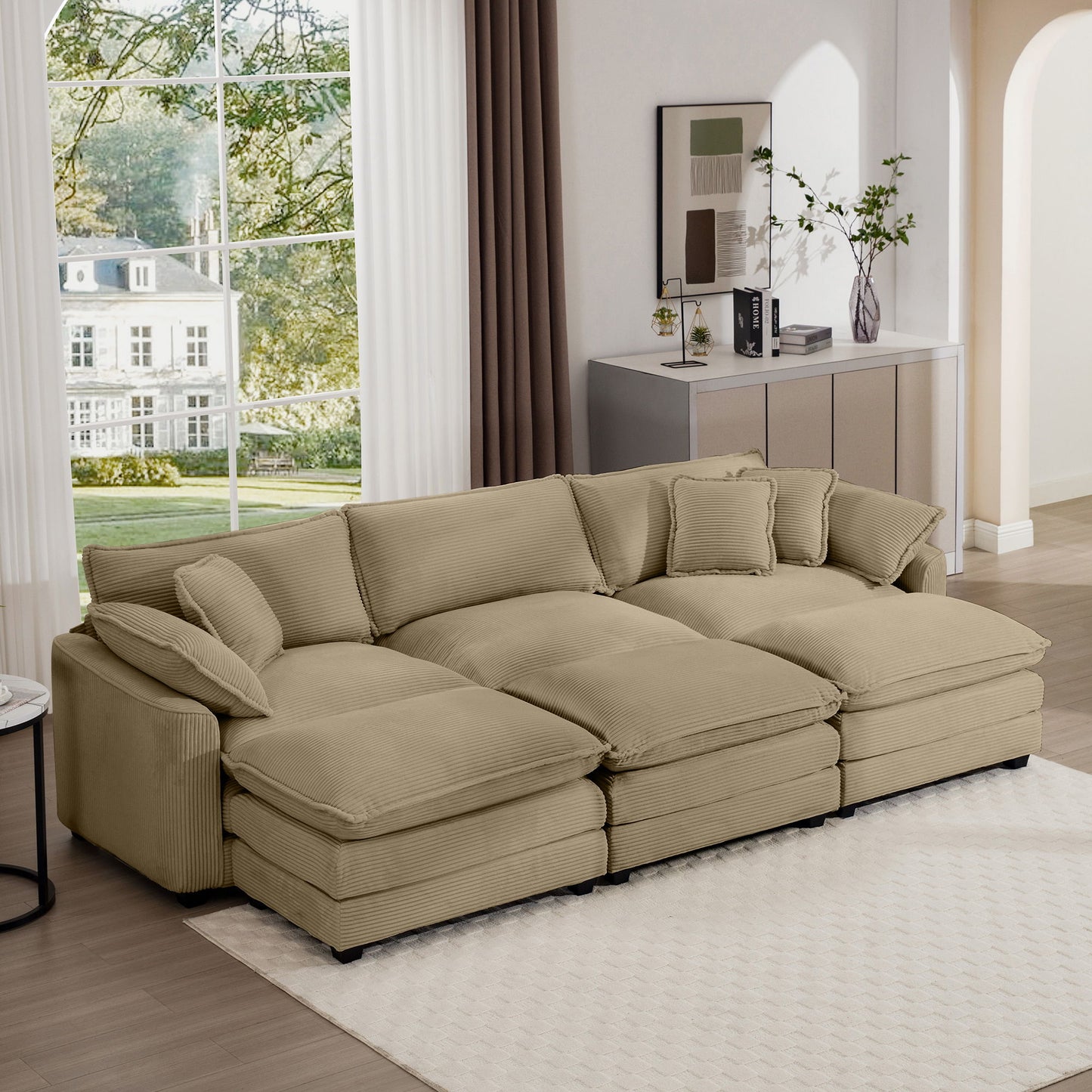 Modern Oversized Modular Cushion Sofa With Ottoman, Low Back, Deep Seating Sofa Set