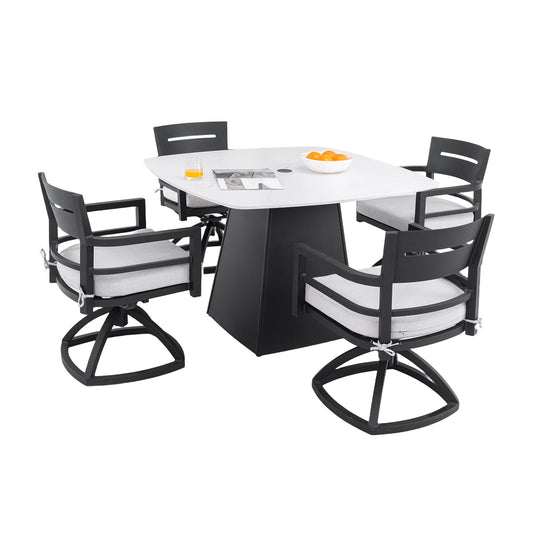 Outdoor Patio Dining Set, Squircle Dining Table, Dining Chairs With Sunbrella Cushions