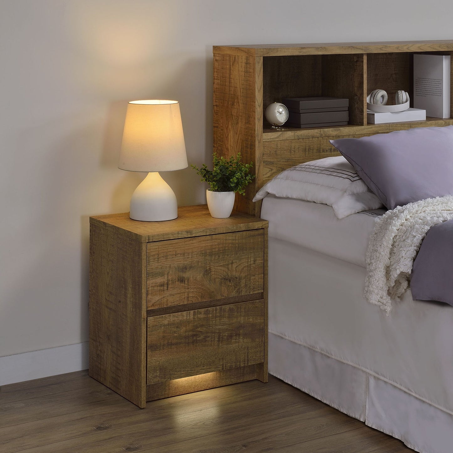 Transitional Nightstand With Dual USB Charging And Motion Sensor Light