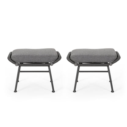 Outdoor Modern Boho Wicker Ottoman With Cushions (Set of 2)
