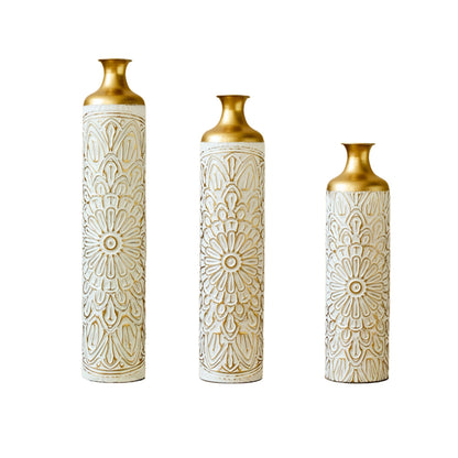 3 Piece Home Decoration Large Glazed Floor Vase Decoration Home Droplet Shaped - Gold / White