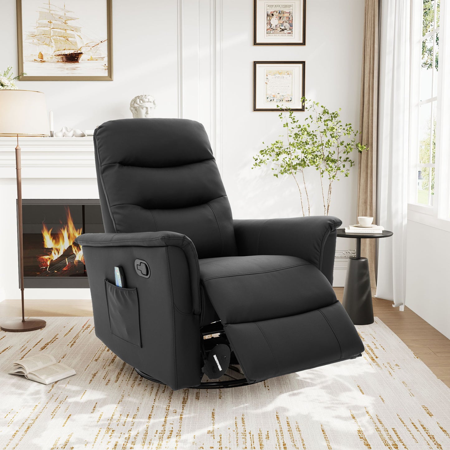 Manual Recliner Chair With 8 Point Massage And Swivel Function