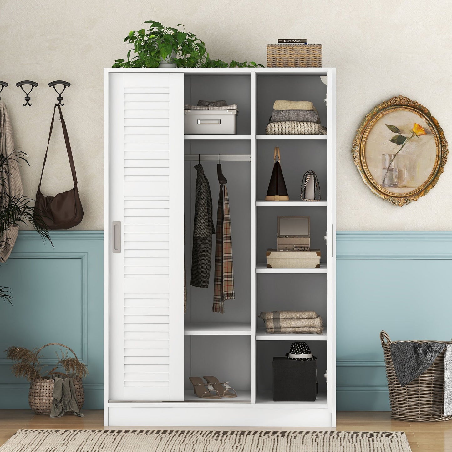 3 Door Shutter Wardrobe & Shelves - White
