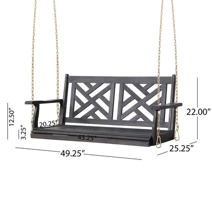 Alejandro - Acacia Wood Porch Swing With Slat Panel Seating
