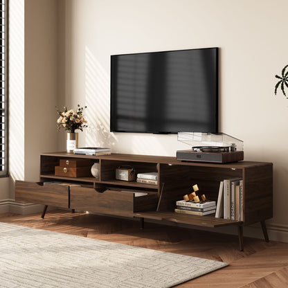 TV Stand With 2 Drawers, 1 Drop Down Door, Media Console Table - Natural