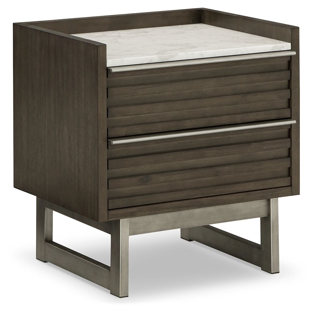 Arkenton - Two Drawer Night Stand - Grayish Brown / White