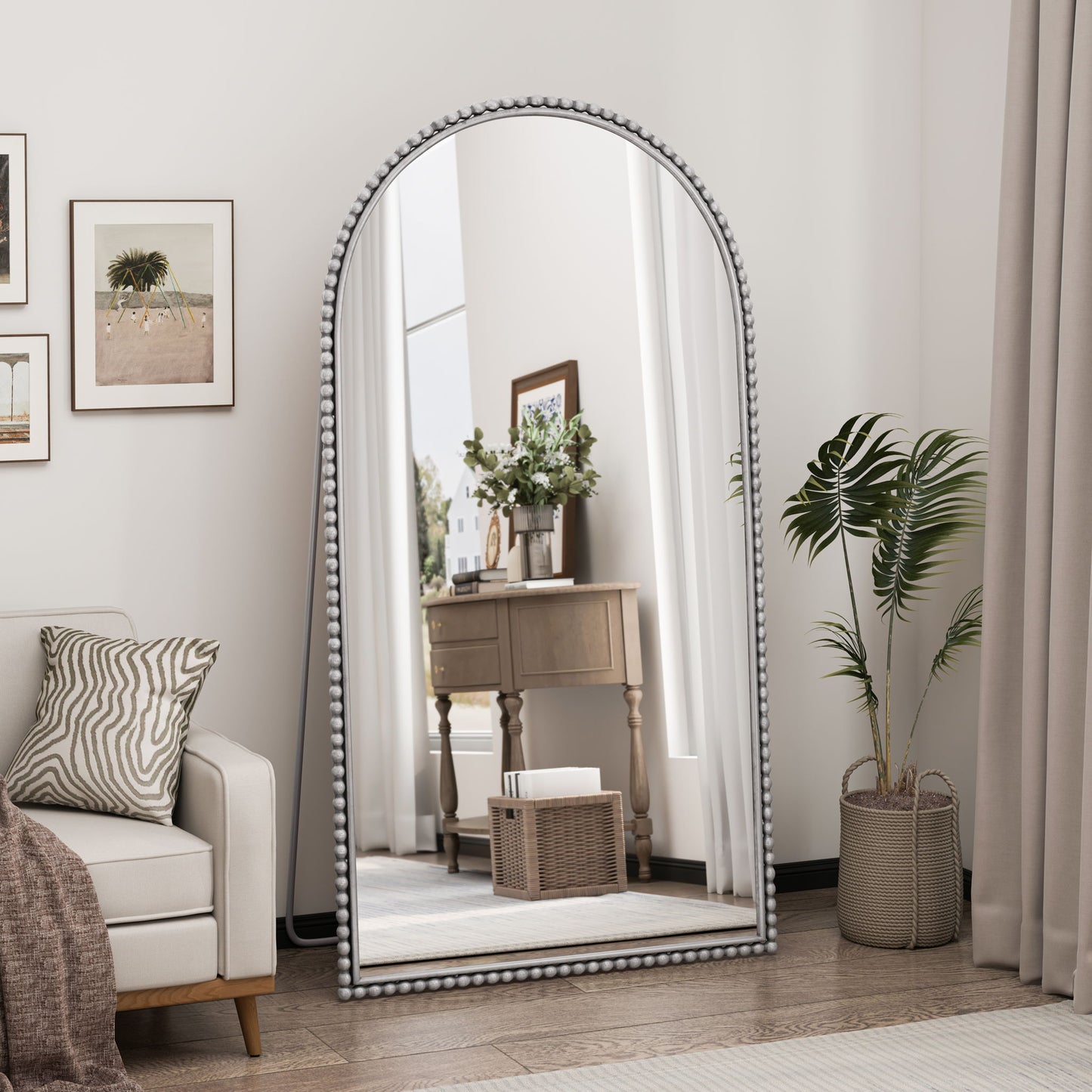 Arch Retro Full Length Mirror With Supporting Feet - Silver
