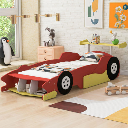 Race Car-Shaped Platform Bed With Wheels