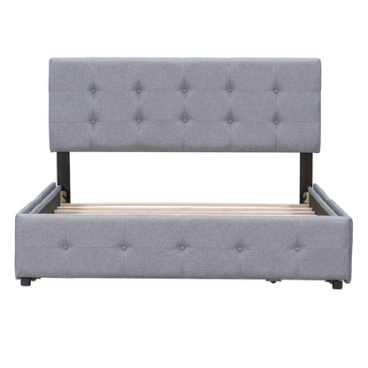 Upholstered Platform Bed With Classic Headboard And Drawers, No Box Spring Needed
