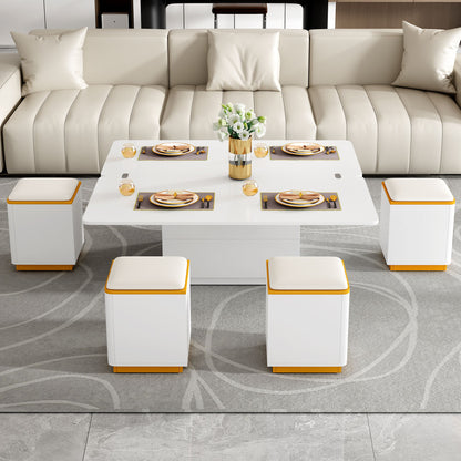 Multi Functional Adjustable Coffee Table With 4 Storage Stools