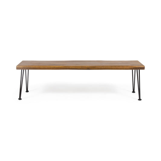 Zion - Industrial Wood And Metal Rectangular Bench With Faux Live Edge Design - Teak