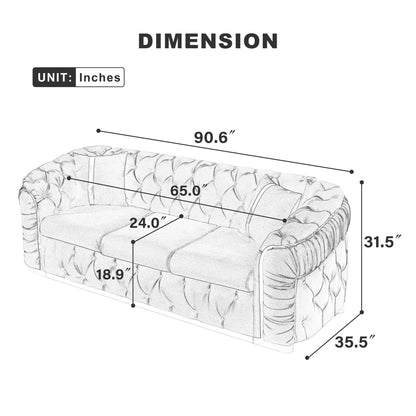 Button Tufted Couch With 2 Pillows, 3 Seater Luxury Chesterfield Sofa