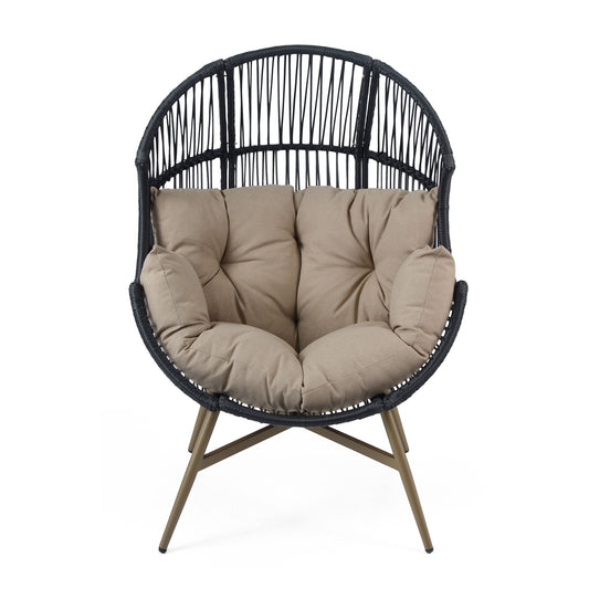 Cori - Outdoor Patio Egg Chair, With Cushion - Black / Khaki